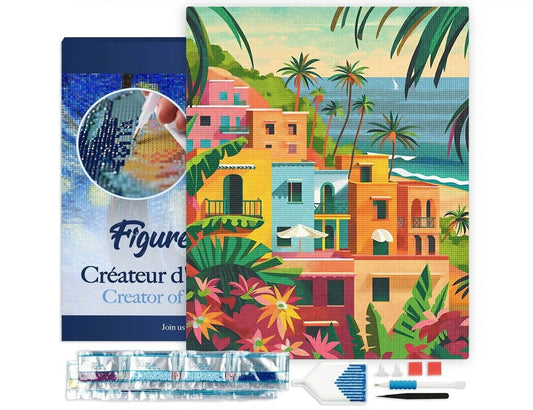 Broderie Diamant – Ville côtière marocaine 40x50cm sur châssis Figured'art