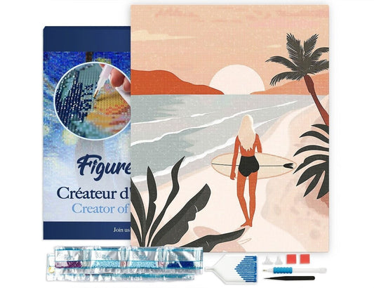 Broderie Diamant – Plage au coucher du soleil 40x50cm sur châssis Figured'art