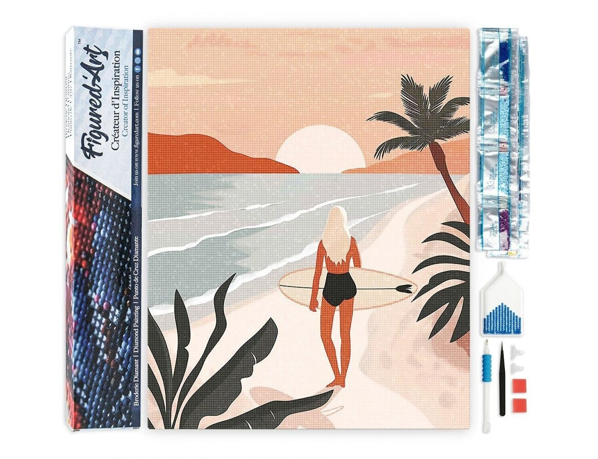 Broderie Diamant – Plage au coucher du soleil 40x50cm | Kit complet Figured'art