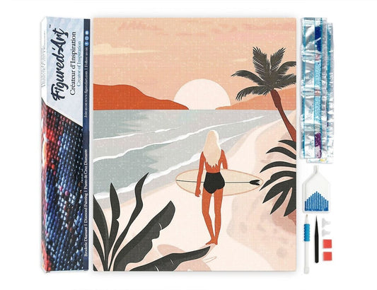 Broderie Diamant – Plage au coucher du soleil 40x50cm | Kit complet Figured'art