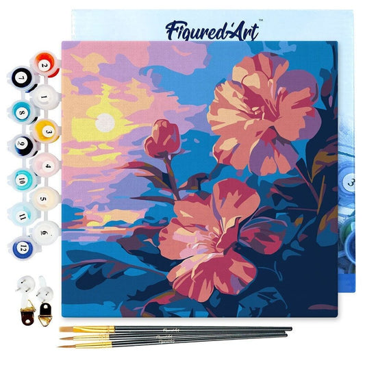 Mini Peinture par Numéros – Hibiscus 20x20cm avec cadre bois Figured'art