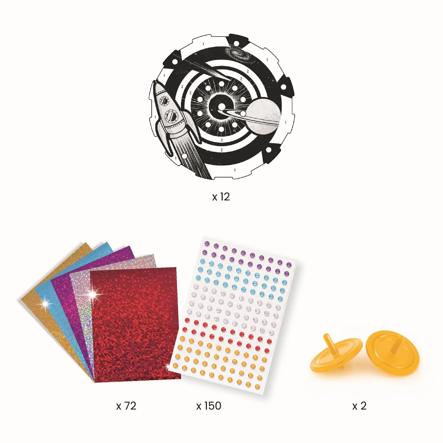 DIY Gyroscopes Hypno Cosmos Djeco – Kit Créatif 12 Toupies Métallisées Espace Djeco