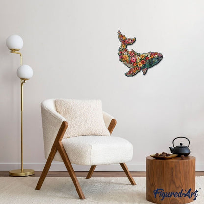 Puzzle 2D en Bois Adulte - Baleine florale