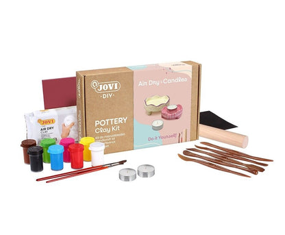 Jovi - DIY Air Dry Candle Holders | Creative kit to make 2 candle holders with self-hardening clay + painted candles