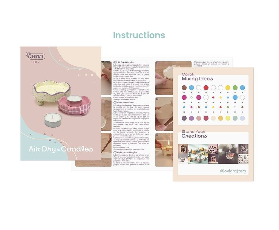 Jovi - DIY Bougeoirs Air Dry | Kit créatif pour fabriquer 2 bougeoirs avec argile autodurcissante + bougies  peintures