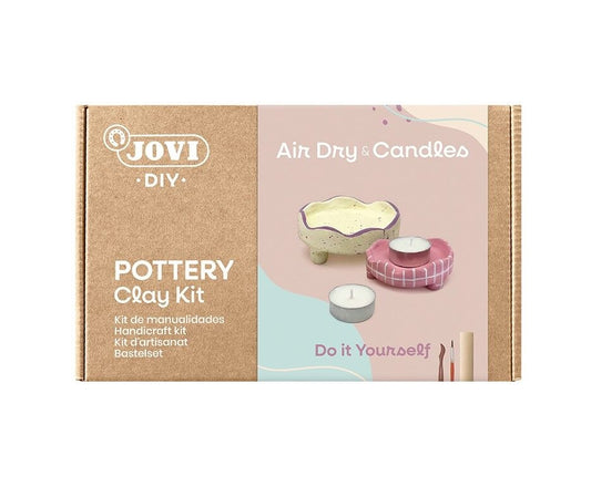 Jovi - DIY Bougeoirs Air Dry | Kit créatif pour fabriquer 2 bougeoirs avec argile autodurcissante + bougies  peintures