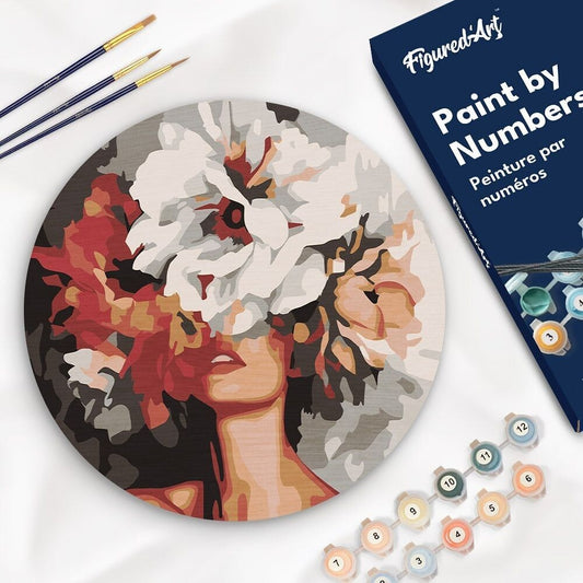 Peinture par Numéro sur Disque en Bois – Beauté derrière les fleurs | Kit Créatif DIY Décoration Murale