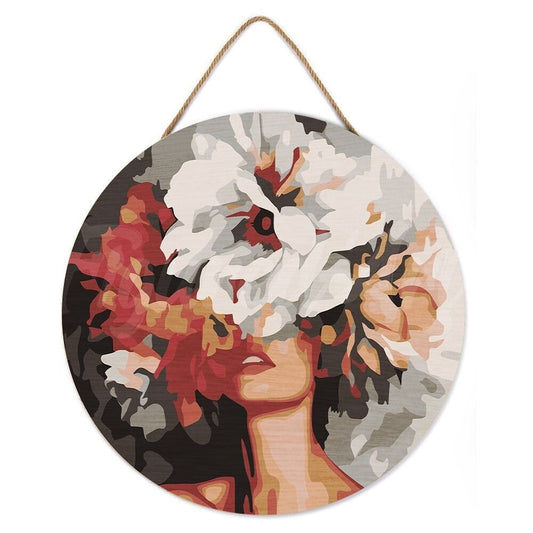 Peinture par Numéro sur Disque en Bois – Beauté derrière les fleurs | Kit Créatif DIY Décoration Murale