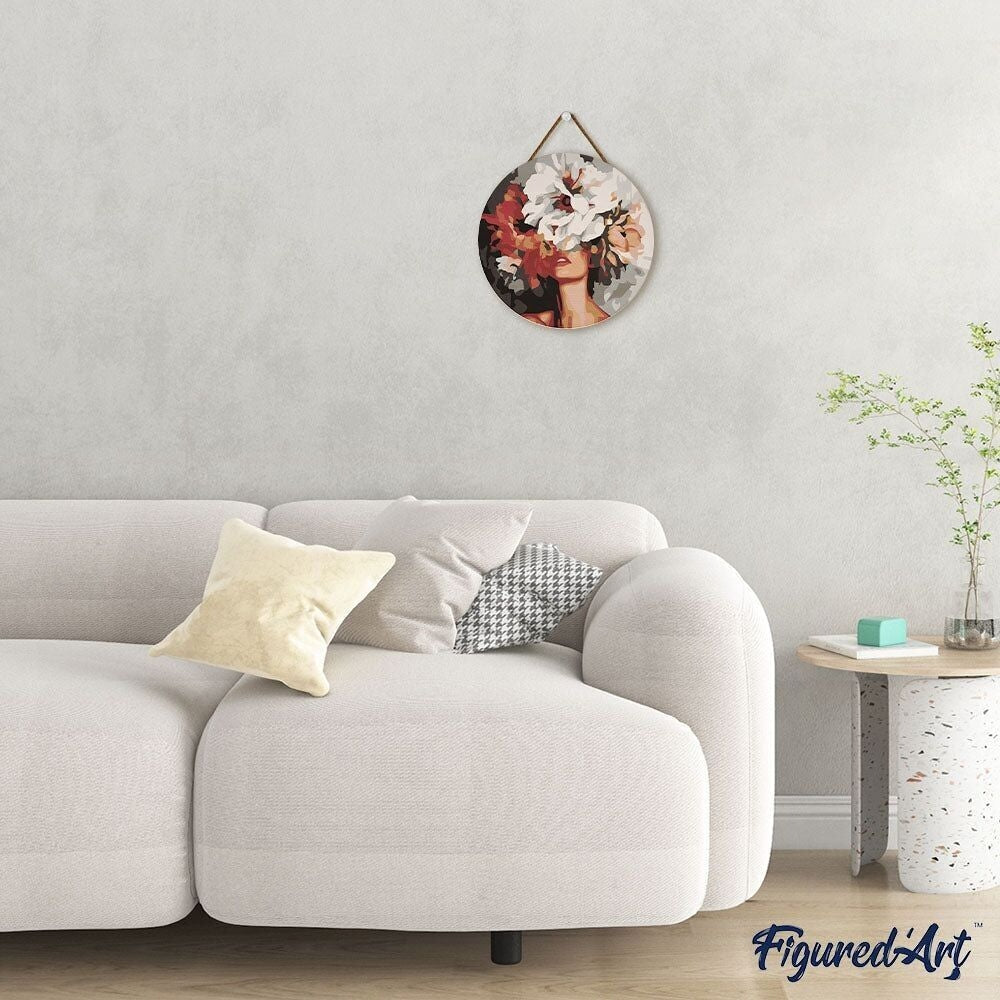 Peinture par Numéro sur Disque en Bois – Beauté derrière les fleurs | Kit Créatif DIY Décoration Murale
