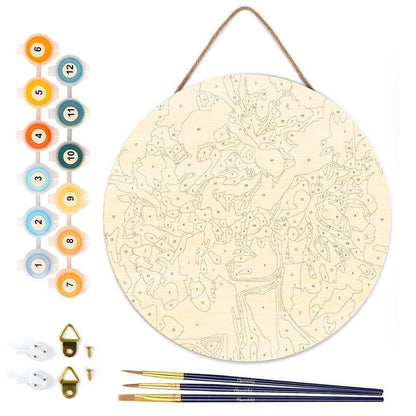 Peinture par Numéro sur Disque en Bois – Beauté derrière les fleurs | Kit Créatif DIY Décoration Murale