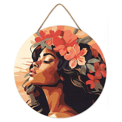 Peinture par Numéro sur Disque en Bois – Femme florale | Kit DIY Décoration Murale Créative
