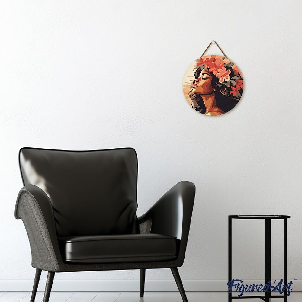 Peinture par Numéro sur Disque en Bois – Femme florale | Kit DIY Décoration Murale Créative