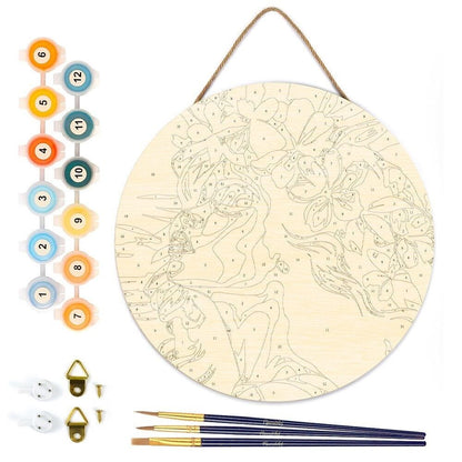Peinture par Numéro sur Disque en Bois – Femme florale | Kit DIY Décoration Murale Créative