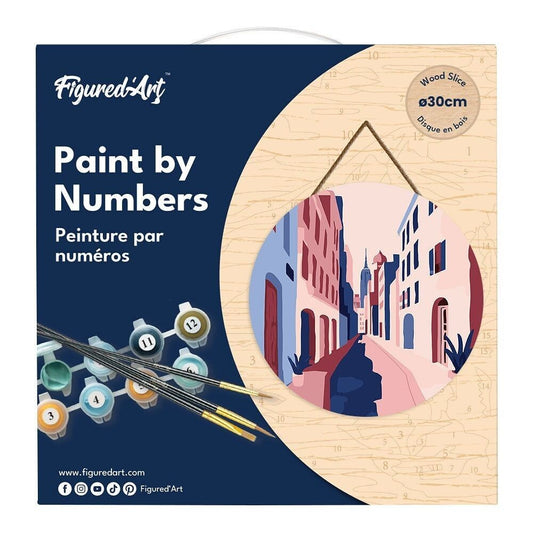 Peinture par Numéro – Ruelle 30cm sur disque bois | Kit DIY complet Figured'art