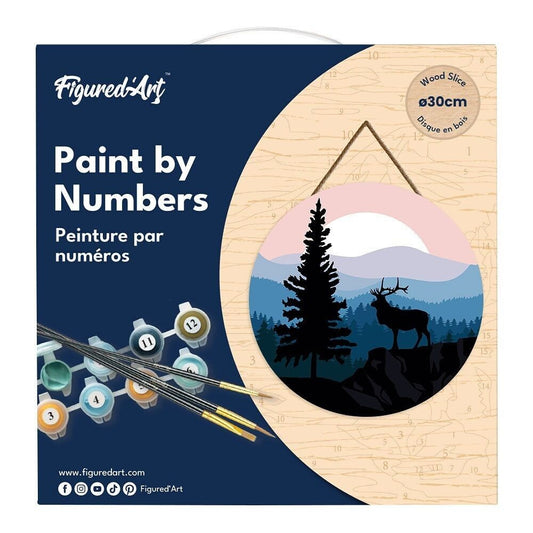 Peinture par Numéro sur Disque en bois - Cerf majestueux et Paysage Figured'art