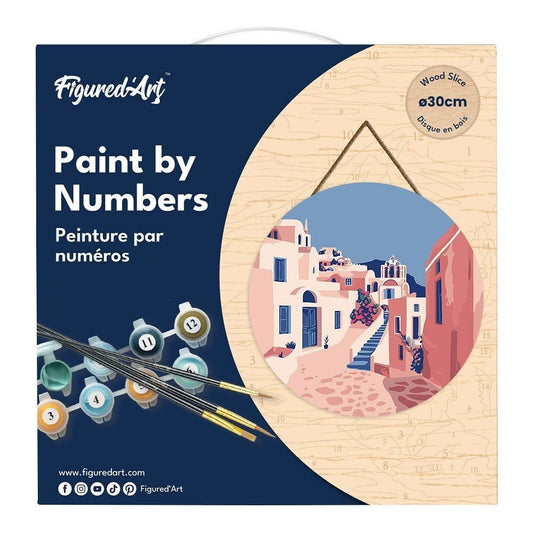 Peinture par Numéro – Santorin 30cm sur disque bois | Kit DIY Figured'art