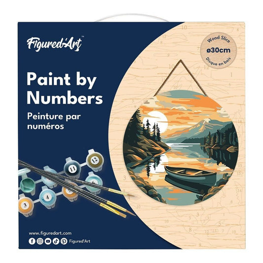 Peinture par Numéro – Lac & canoë sur disque bois 30cm | DIY relaxant Figured'art