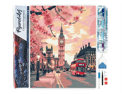 Broderie Diamant – Londres en fleurs | Kit complet 40x50 cm avec diamants carrés Figured'art