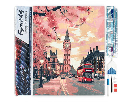 Broderie Diamant – Londres en fleurs | Kit complet 40x50 cm avec diamants carrés Figured'art