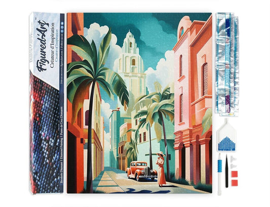 Broderie Diamant - Cuba Art Déco | Toile 40x50 cm avec diamants carrés Figured'art