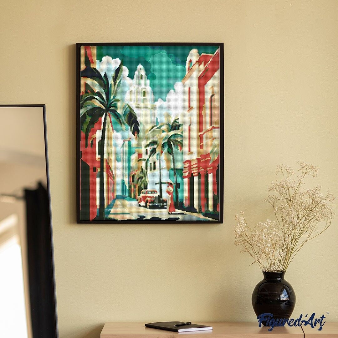 Broderie Diamant - Cuba Art Déco | Toile 40x50 cm avec diamants carrés Figured'art