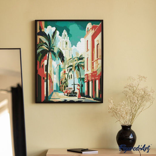 Broderie Diamant - Cuba Art Déco | Toile 40x50 cm avec diamants carrés Figured'art