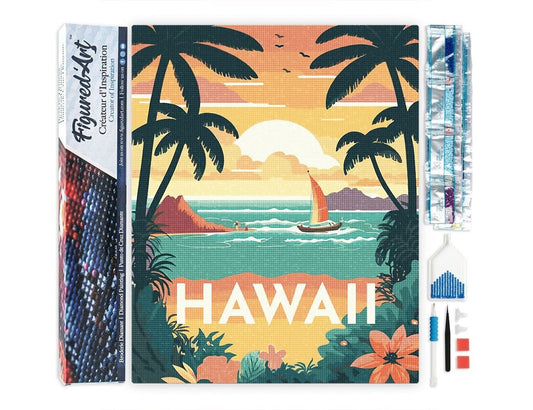 Broderie Diamant Hawaii 40x50 cm – Kit Complet Affiche Tropicale Figured'art