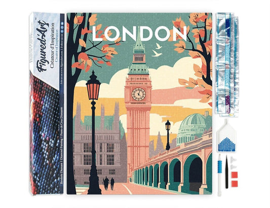 Broderie Diamant Londres 40x50 cm – Kit Complet Style Affiche Vintage Figured'art