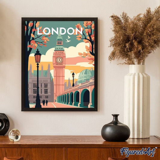 Broderie Diamant Londres 40x50 cm – Kit Complet Style Affiche Vintage Figured'art