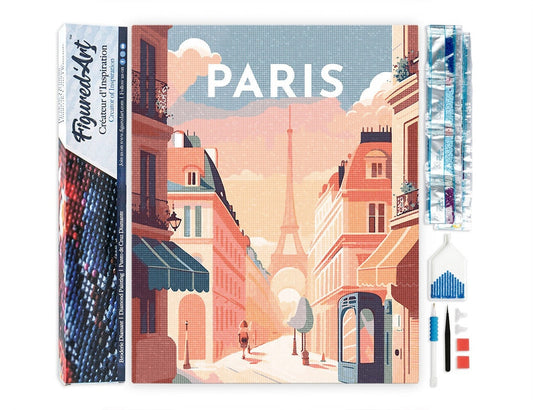Broderie Diamant Paris 40x50 cm – Kit Complet Affiche Rétro à Strass Figured'art