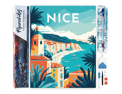 Broderie Diamant Nice 40x50 cm – Kit Complet Affiche Côte d’Azur Figured'art