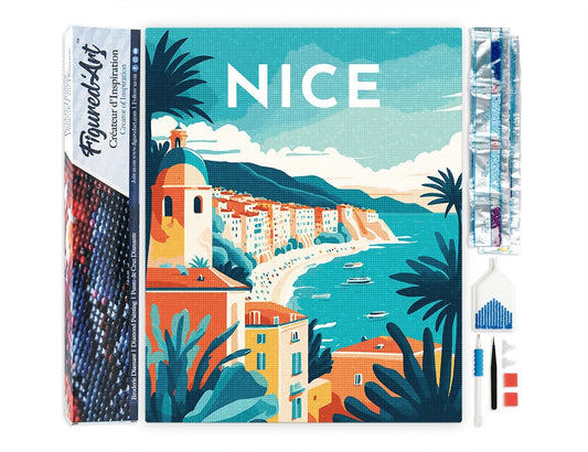 Broderie Diamant Nice 40x50 cm – Kit Complet Affiche Côte d’Azur Figured'art