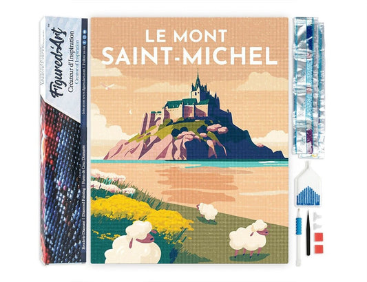 Broderie Diamant Mont Saint-Michel 40x50 cm – Kit Complet Affiche de Voyage Figured'art