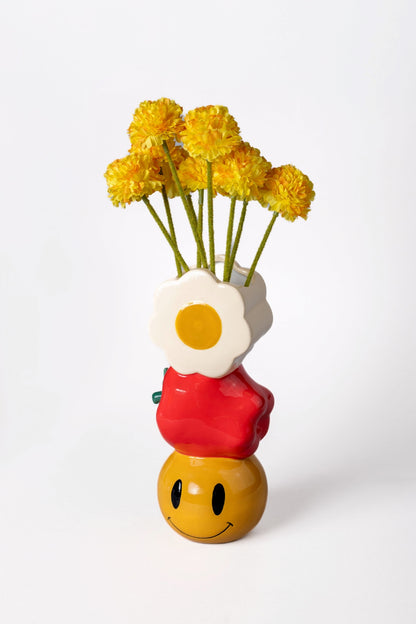 Vase en Céramique Amusant – Design Marguerite, Pomme & Smiley par Ban.do Ban.do