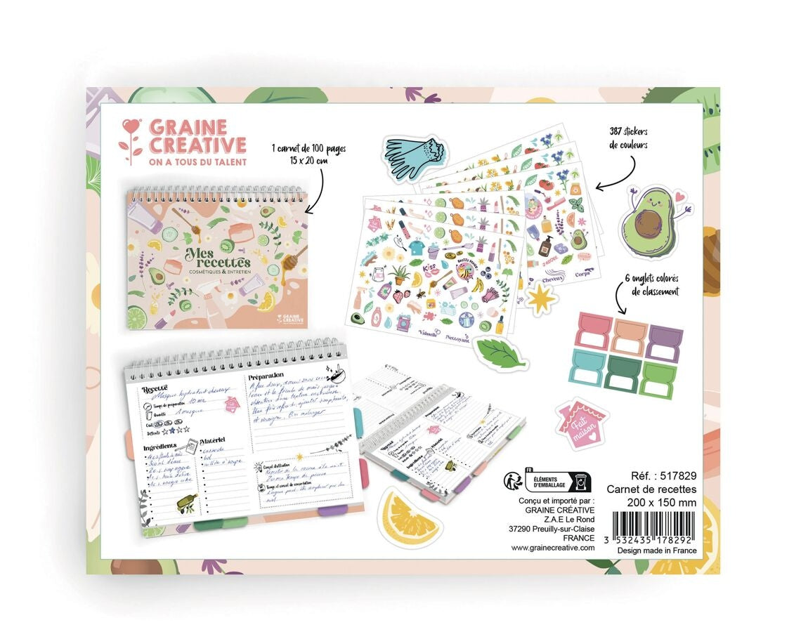 Carnet Mes Recettes Cosmétiques & Entretien – Graine Créative | DIY maison GRAINE CREATIVE