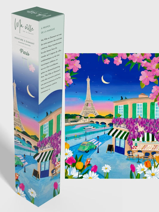 Peinture en Diamant – Paris la Nuit, Vue sur la Tour Eiffel 30x40 cm – Kit Complet Diamond Painting