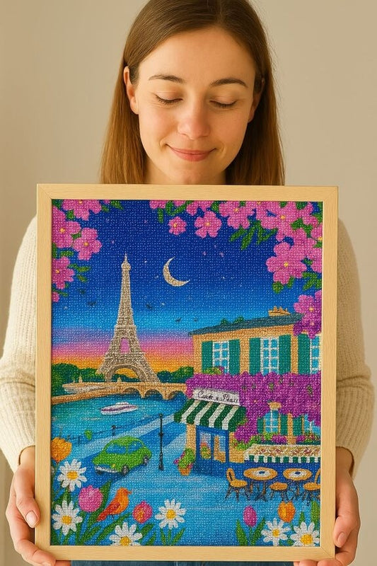 Peinture en Diamant – Paris la Nuit, Vue sur la Tour Eiffel 30x40 cm – Kit Complet Diamond Painting