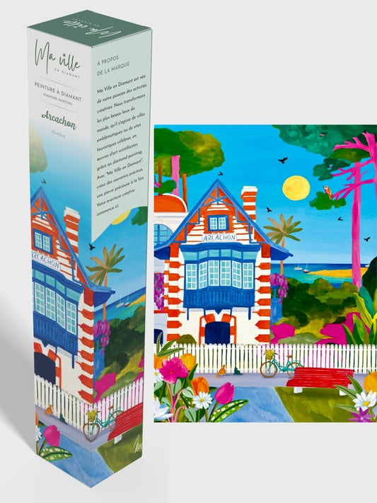 Peinture en Diamant – Arcachon, Maison au Bord de l’Eau 30x40 cm – Kit Complet Diamond Painting