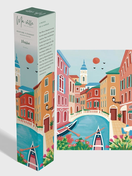 Peinture en Diamant – Venise Balade en Pirogue 30x40 cm – Kit Complet Diamond Painting