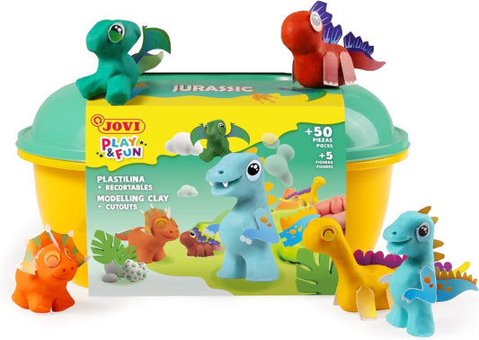 Jovi - PLAY AND FUN - Coffre JURASSIC 24 Pâtes à Modeler + Outils & Découpages