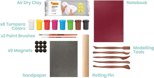 Jovi - DIY Air Dry Magnets | Kit créatif pour fabriquer 9 aimants en argile autodurcissante + peintures & outils