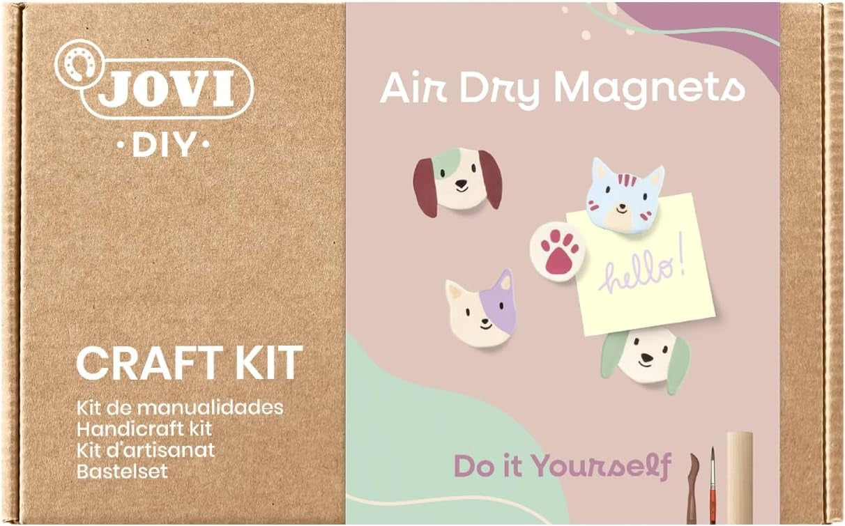 Jovi - DIY Air Dry Magnets | Kit créatif pour fabriquer 9 aimants en argile autodurcissante + peintures & outils