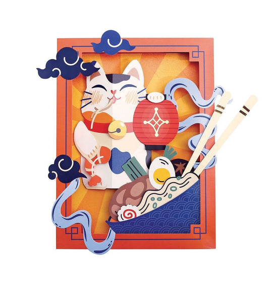 Les détails colorés rappellent l’esthétique pop japonaise, avec des références gourmandes et ludiques. L’ajout du chat japonais Neko renforce l’esprit kawaii et rend ce cadre papier encore plus original et amusant.
