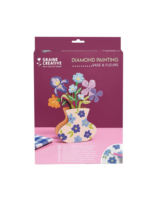 Kit Vase et Fleurs à Strasser Bleu  Graine Créative. Coffret DIY complet avec vase en bois, fleurs et strass.