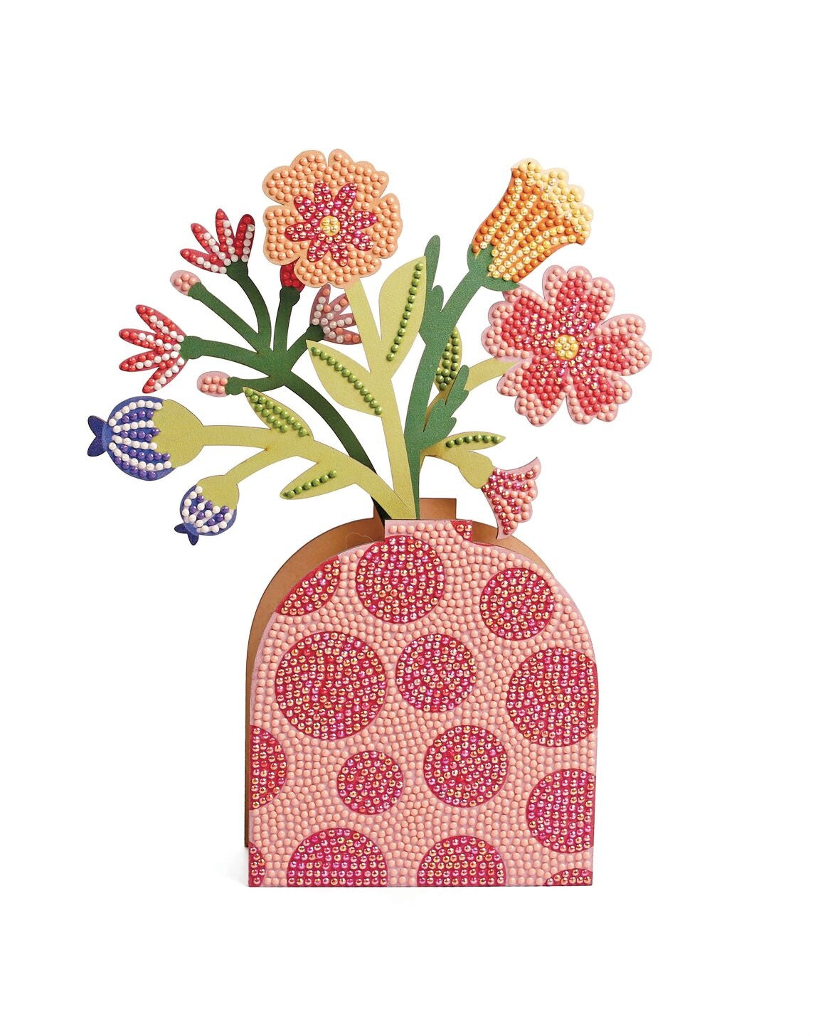 Vase et bouquet de fleurs customisés avec strass rouges. Une décoration DIY originale et brillante.