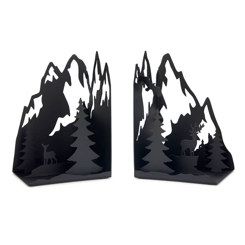Serre-livres Montagnes Noir – Balvi | Métal Design Paysage Hivernal Balvi