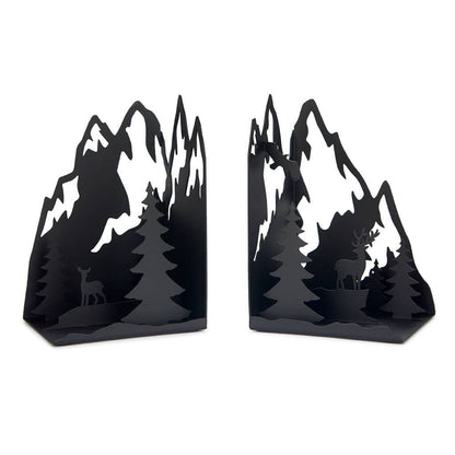 Serre-livres Montagnes Noir – Balvi | Métal Design Paysage Hivernal Balvi