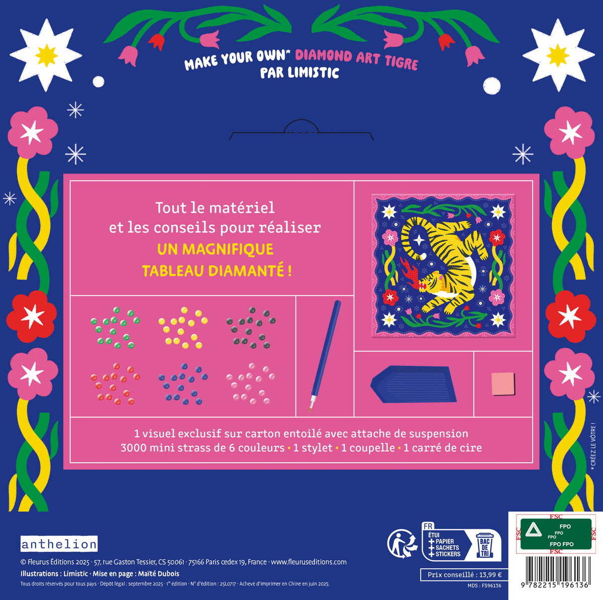Diamond Art Limistic – Kit Tableau Diamanté | 3000 Mini Strass & 6 Couleurs Edition Fleurus