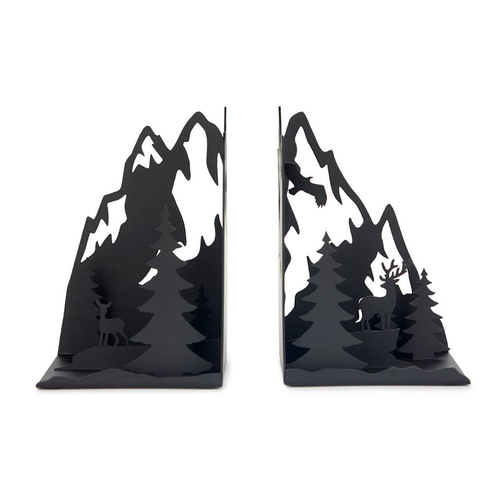 Serre-livres Montagnes Noir – Balvi | Métal Design Paysage Hivernal Balvi