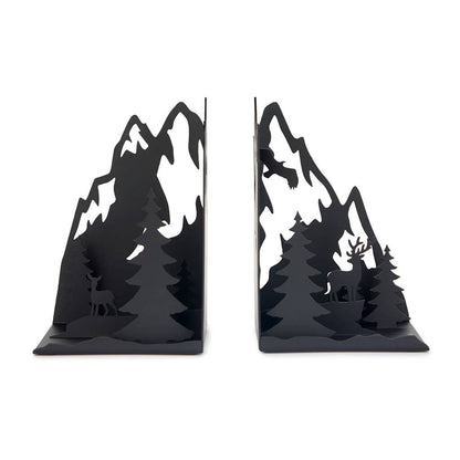 Serre-livres Montagnes Noir – Balvi | Métal Design Paysage Hivernal Balvi